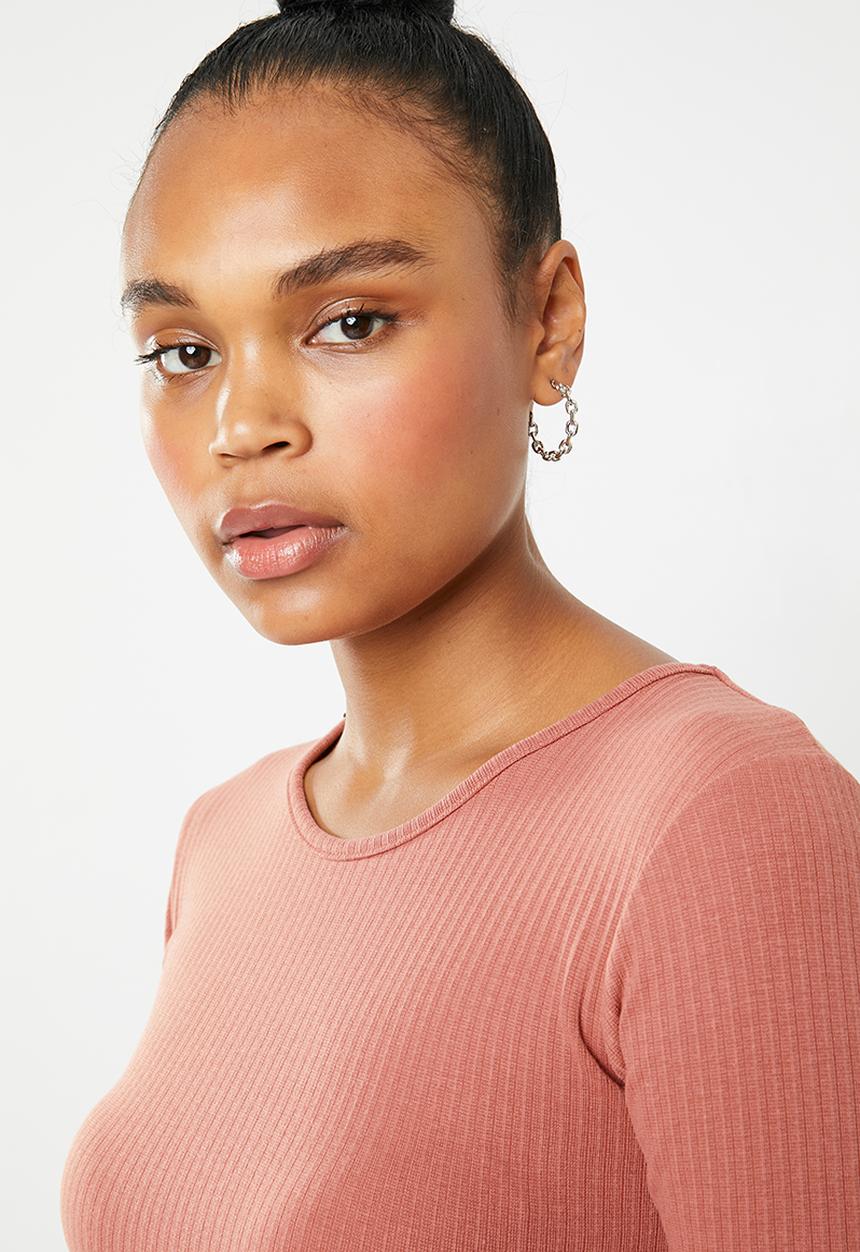 Missguided - Ribbed long sleeve bodycon mini dress - pink 