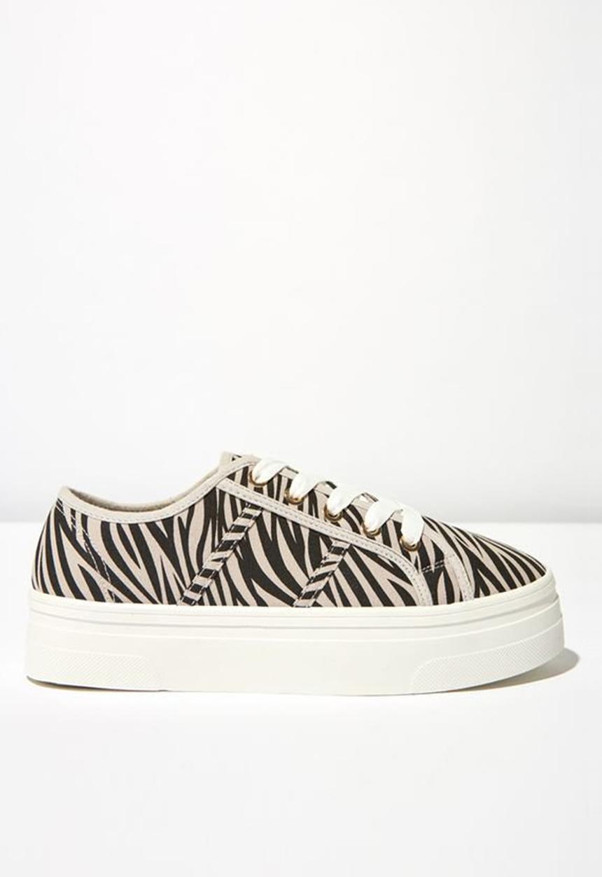 Cotton On - Canvas platform zebra print sneaker - beige & black
