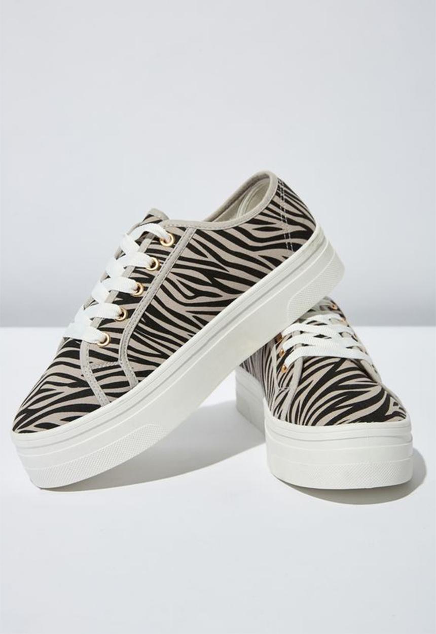 Cotton On - Canvas platform zebra print sneaker - beige & black