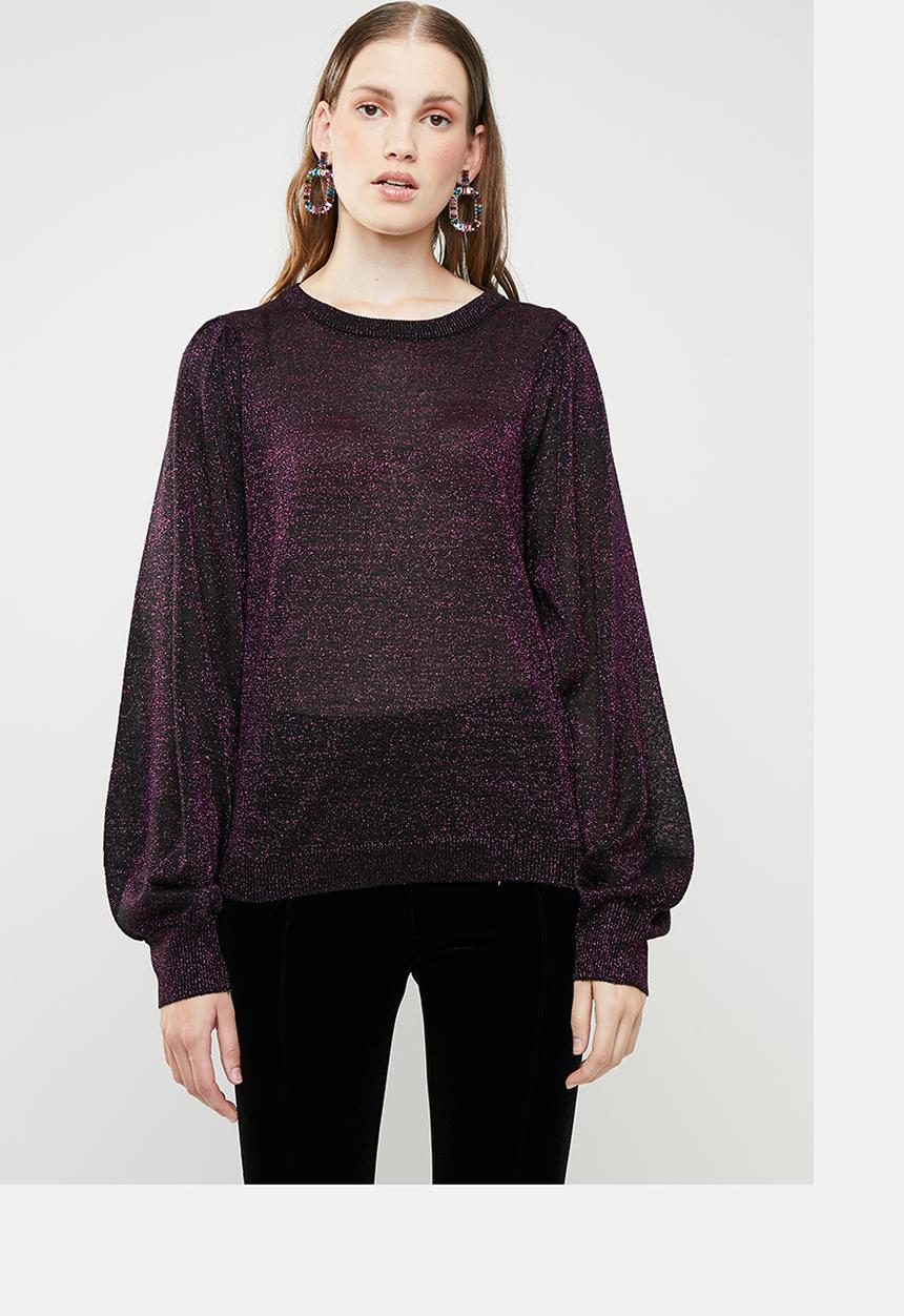 Brave Soul - Metallic jersey with balloon sleeves - purple
