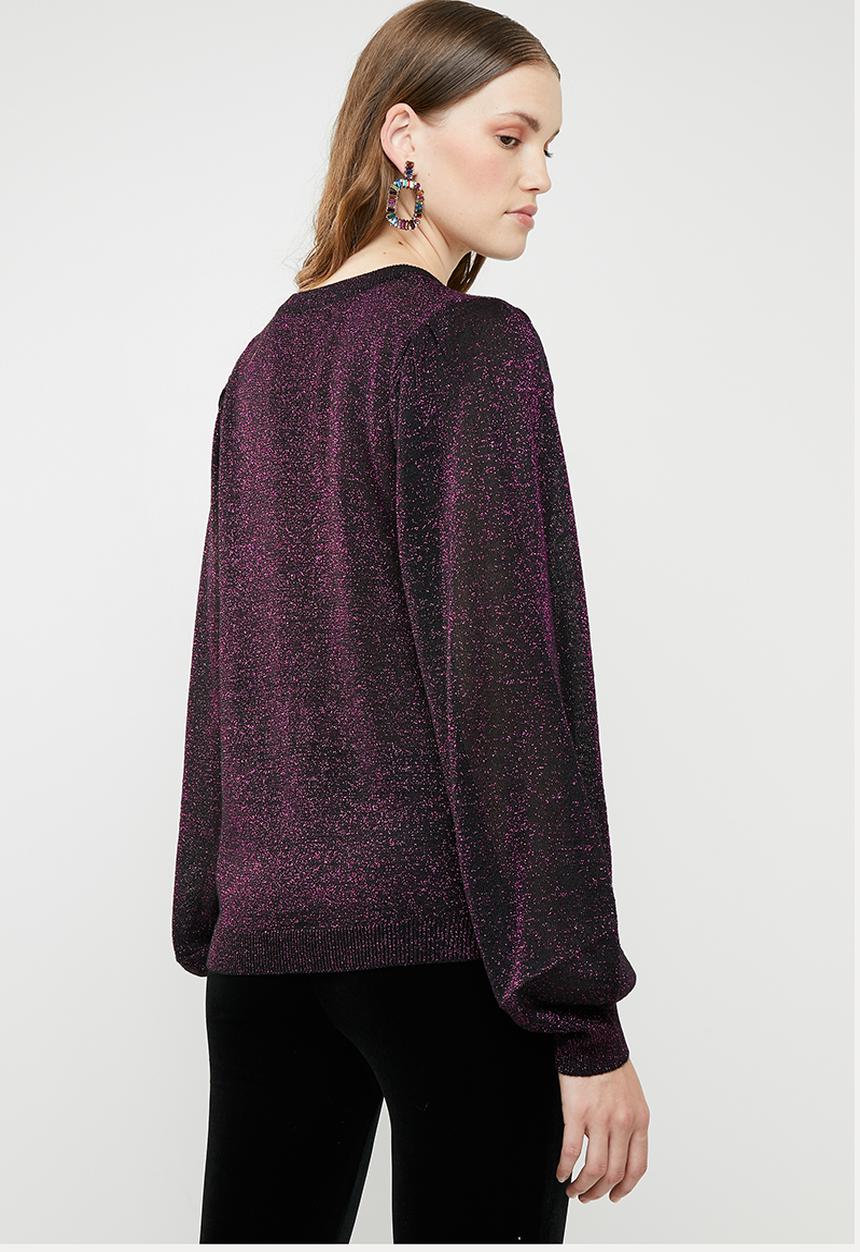 Brave Soul - Metallic jersey with balloon sleeves - purple