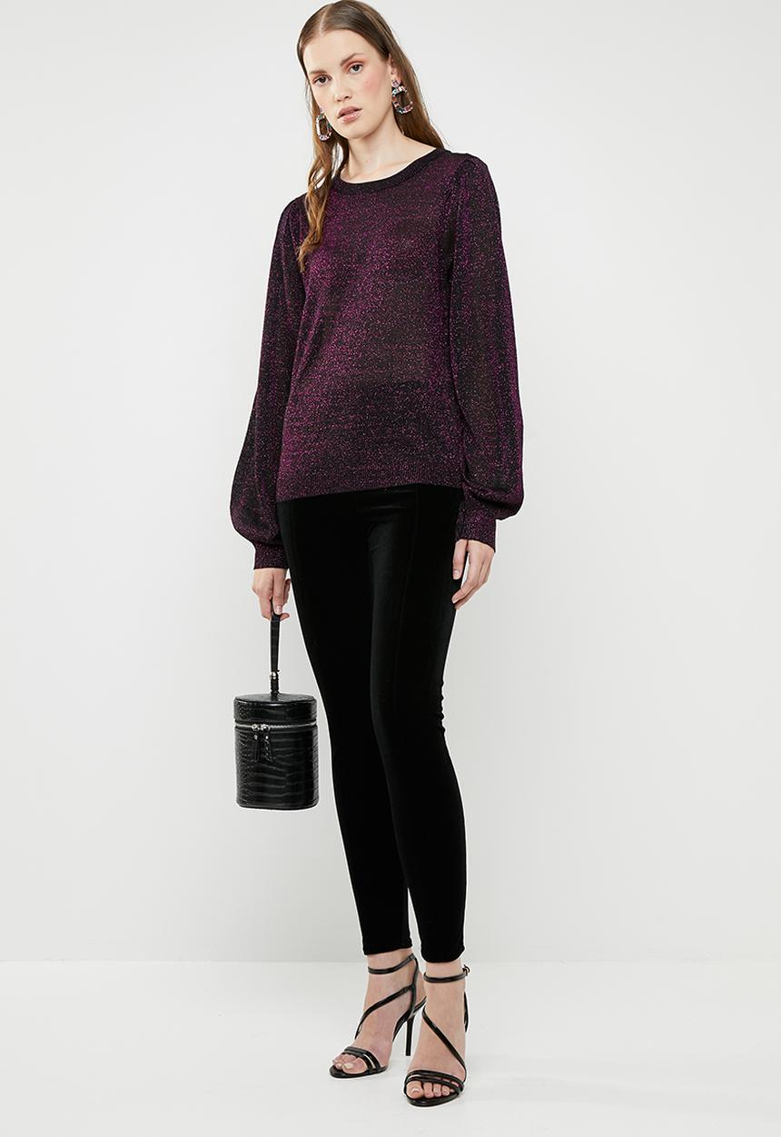 Brave Soul - Metallic jersey with balloon sleeves - purple