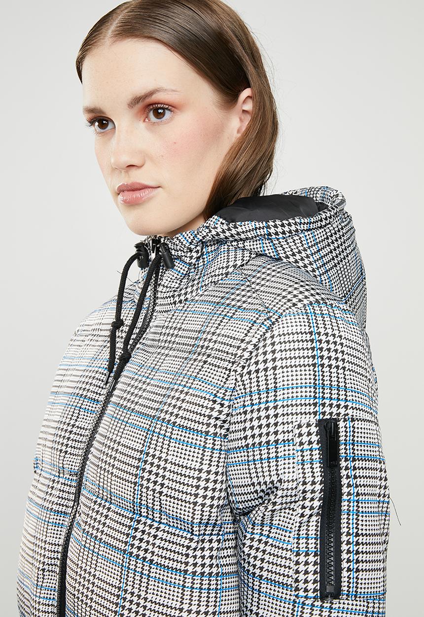 Brave Soul - All over check padded jacket with hood - blue