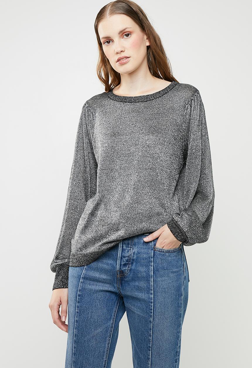 Brave Soul - Metallic jersey with balloon sleeves - silver