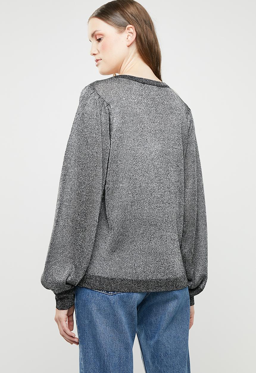 Brave Soul - Metallic jersey with balloon sleeves - silver