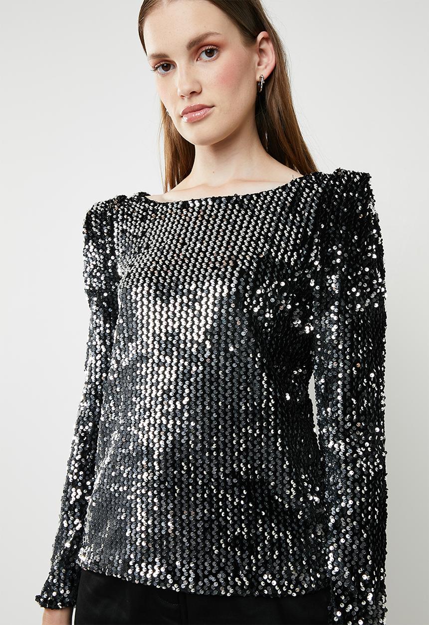 ONLY - Confidence cutout top - silver & black