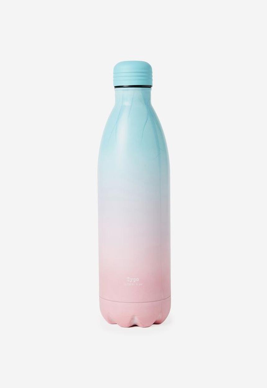 Typo - 1l metal ombre drink bottle - green & pink