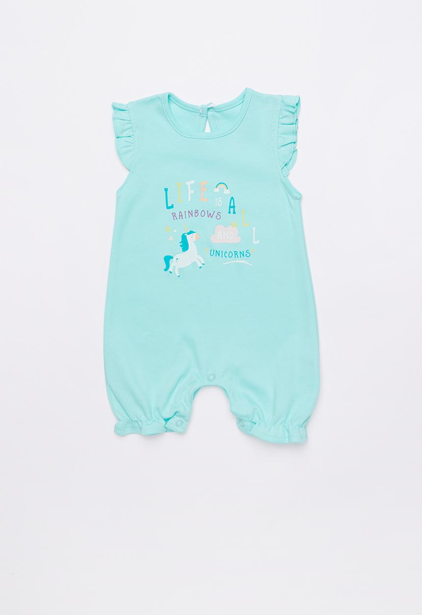 Baby Corner - Unicorn frilly short romper - green