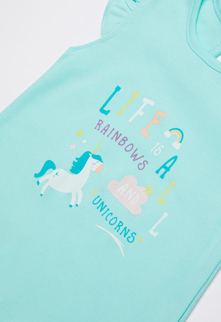 Baby Corner - Unicorn frilly short romper - green