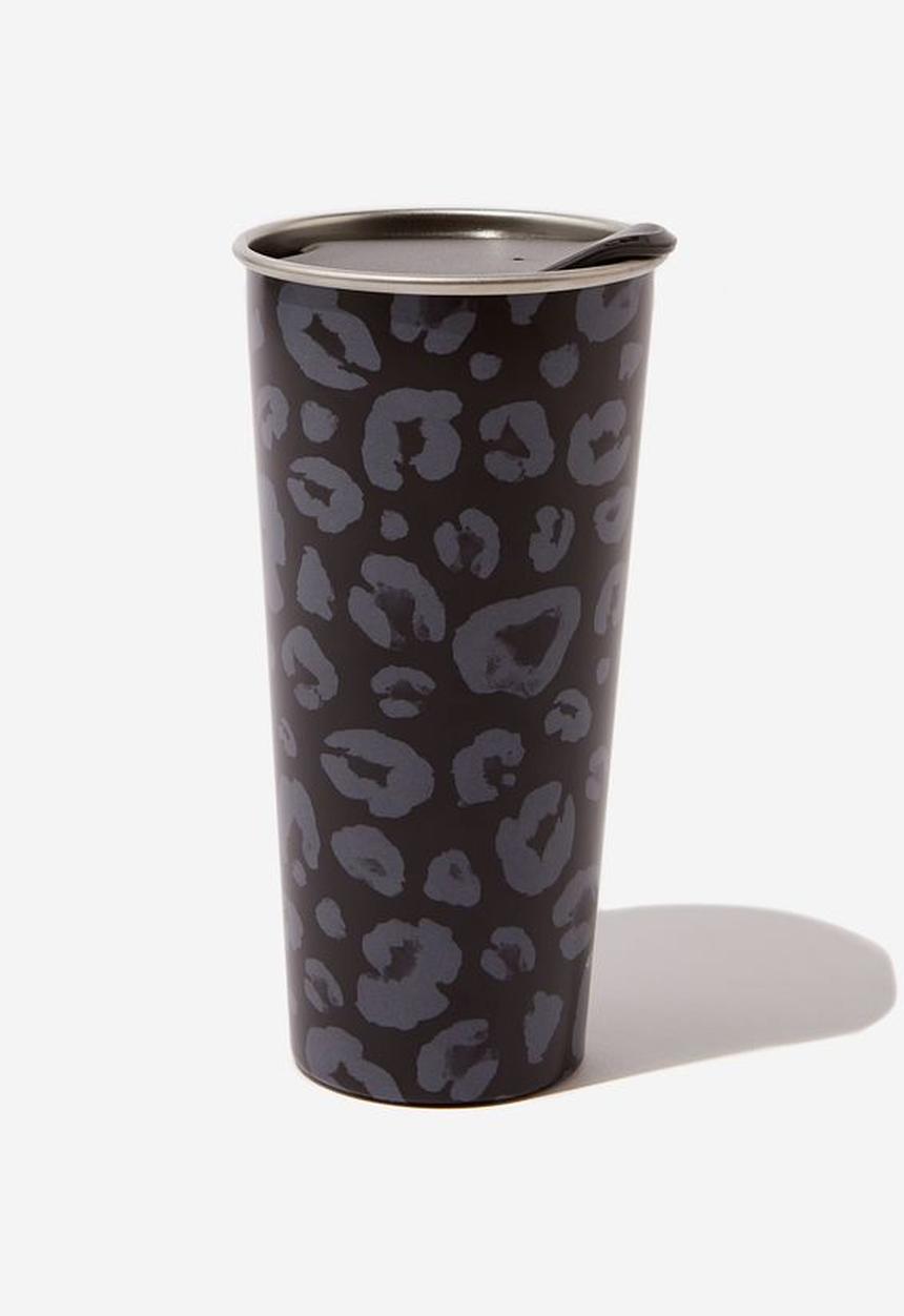 Typo - The sipper leopard print travel mug - black & grey