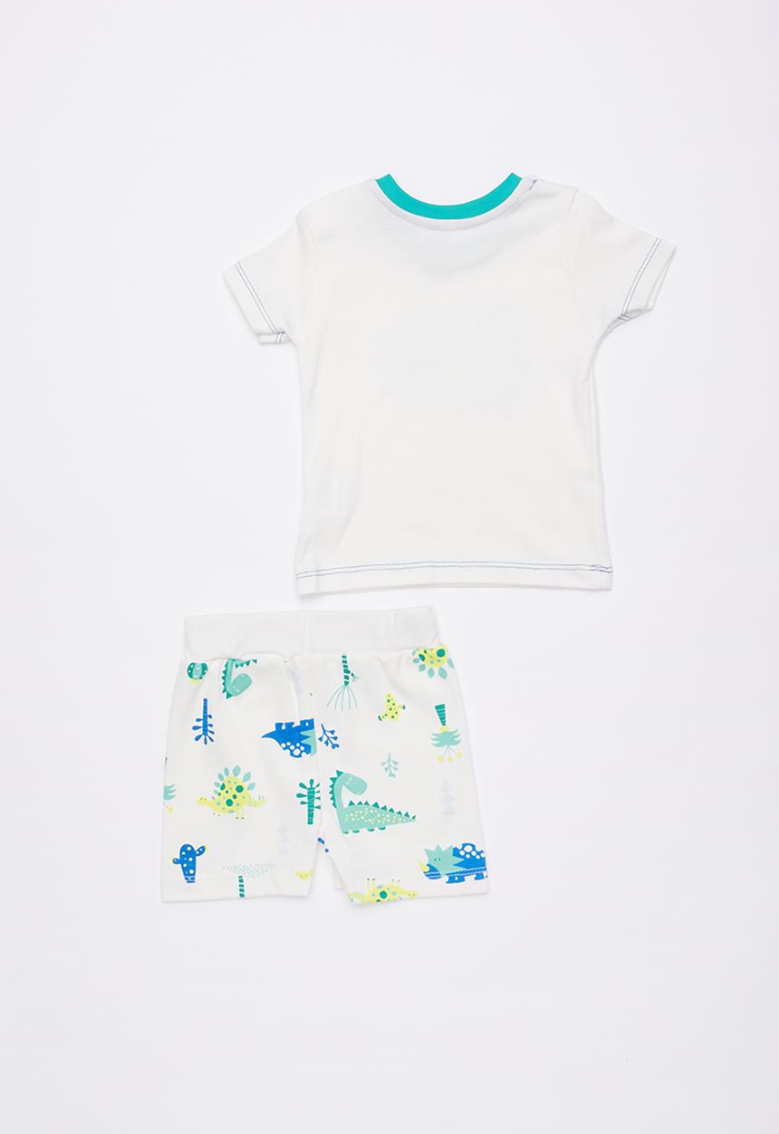 Baby Corner - Dino roar 2 piece printed tee & short set - white 
