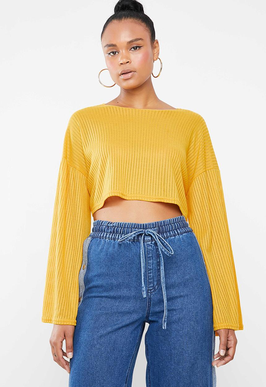Missguided - Cut and sew crop sweat golden rod - yellow