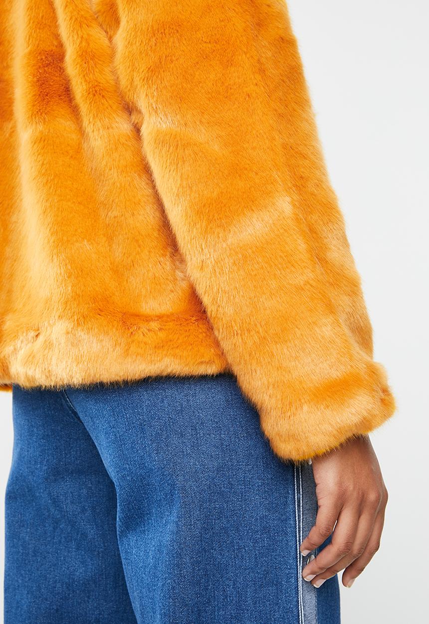 Missguided - Faux fur collar crop coat - yellow
