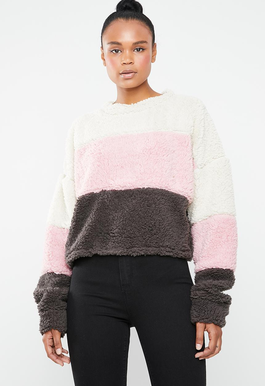 Missguided - Colour block borg crop sweat - multi