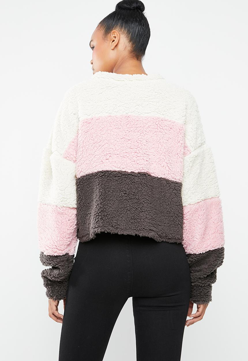 Missguided - Colour block borg crop sweat - multi