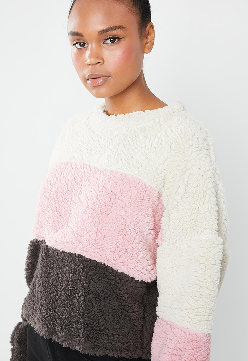 Missguided - Colour block borg crop sweat - multi