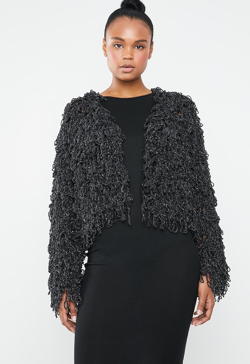 Missguided - Metallic loopy shaggy knitted cardigan - black & silver