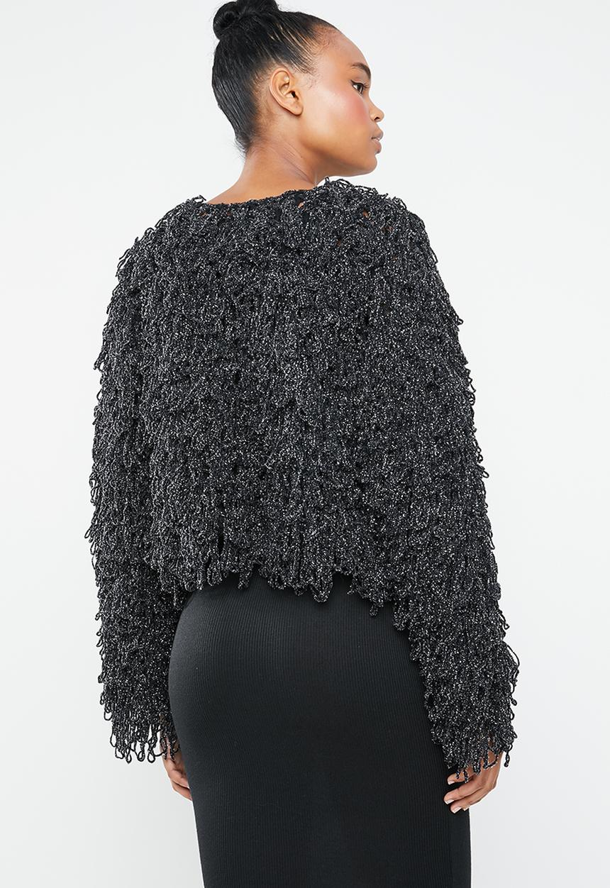 Missguided - Metallic loopy shaggy knitted cardigan - black & silver