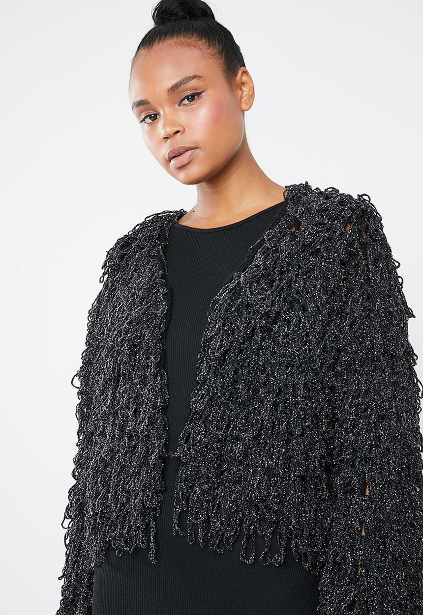 Missguided - Metallic loopy shaggy knitted cardigan - black & silver