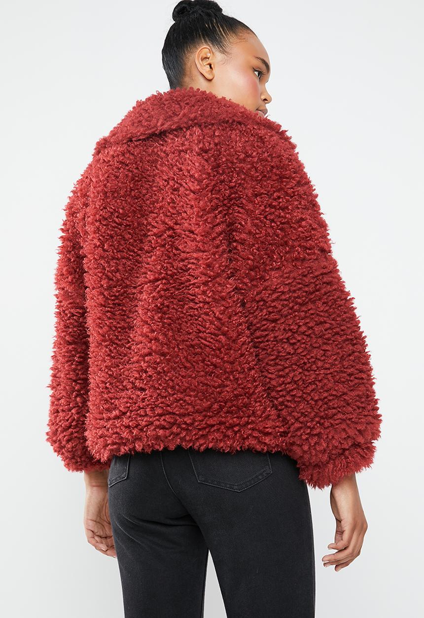Missguided - Boxy shaggy borg jacket - red