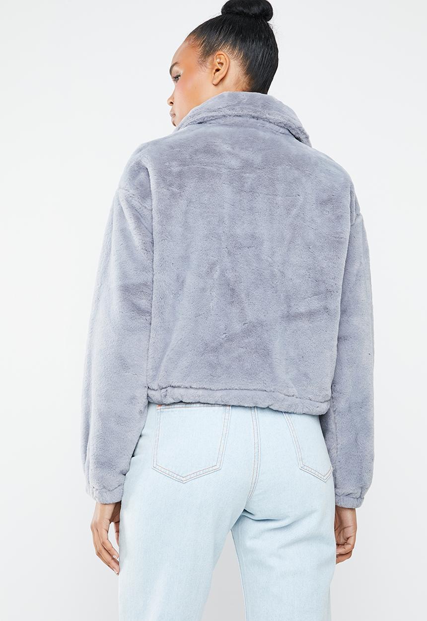 Missguided - Faux fur bomber jacket - grey