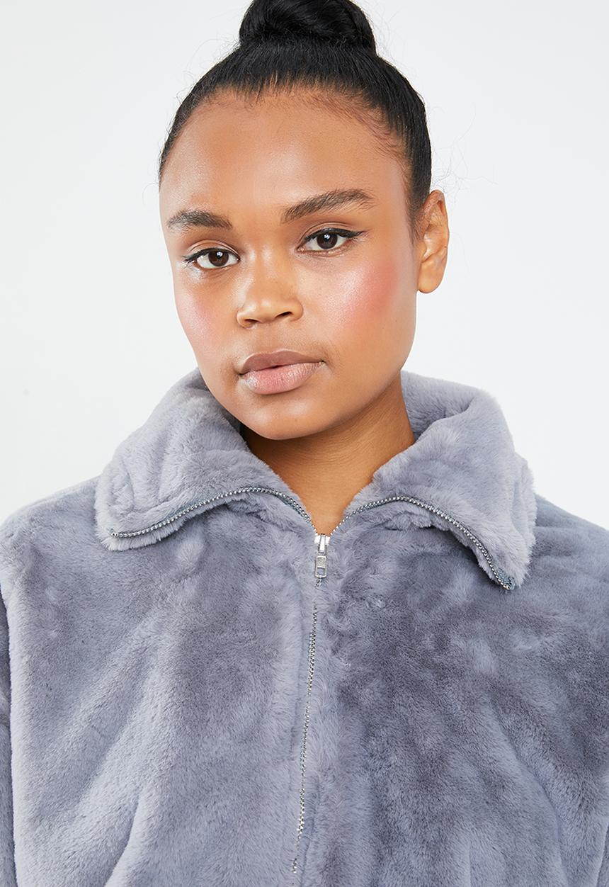 Missguided - Faux fur bomber jacket - grey