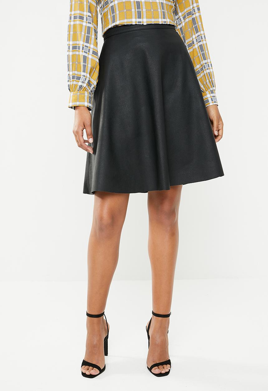 ONLY - Amber faux leather skater skirt - black