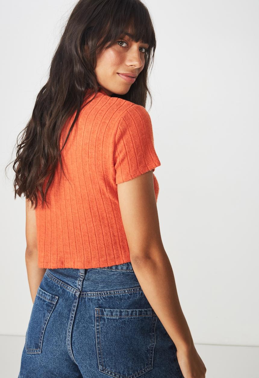 Cotton On - Mock neck texture short sleeve top - orange