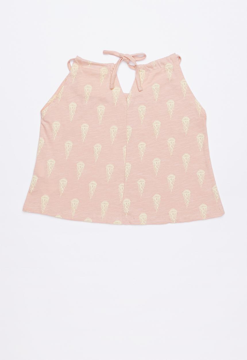 Lizzy - Anne  printed strappie tee - pink & yellow