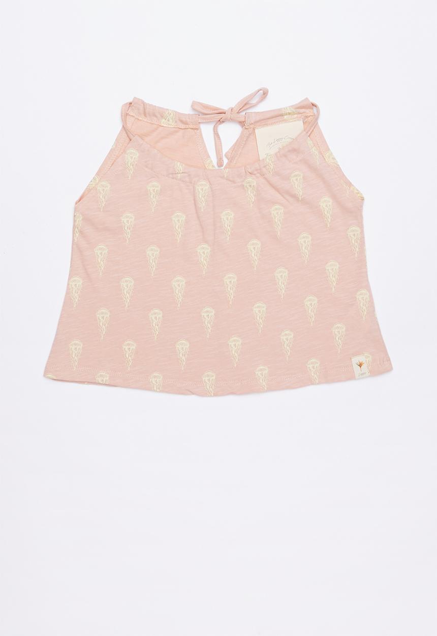 Lizzy - Anne  printed strappie tee - pink & yellow