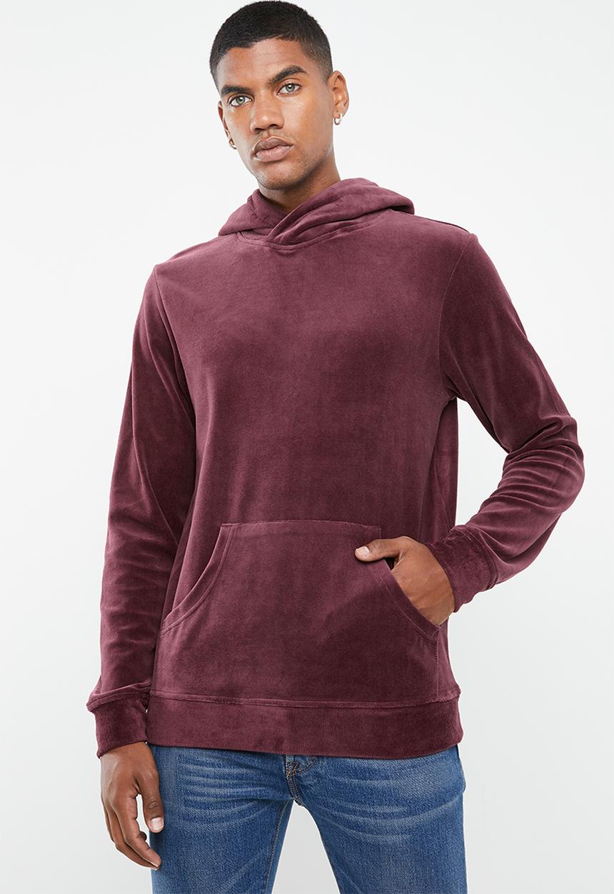 Jack & Jones - Serge velvet hoodie - burgundy