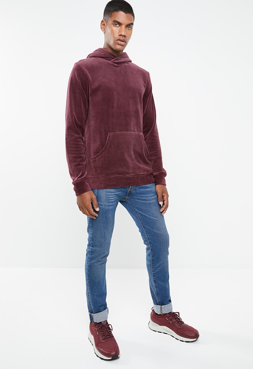 Jack & Jones - Serge velvet hoodie - burgundy
