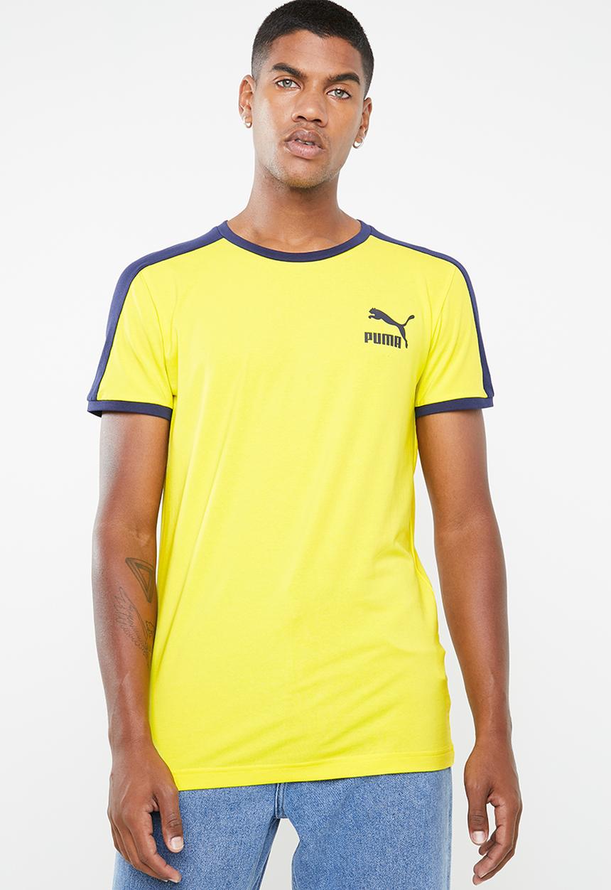 PUMA - Iconic T7 slim fit tee - yellow & navy