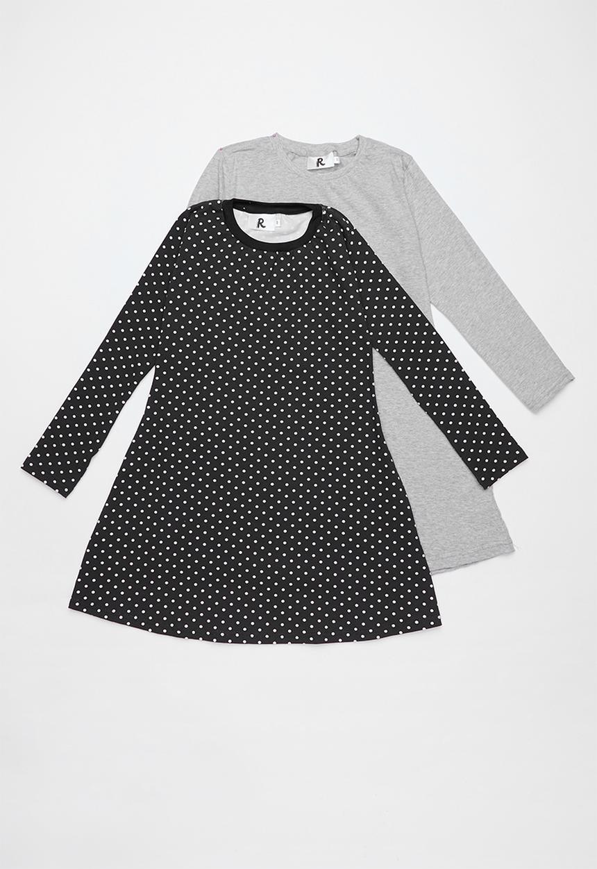 Rebel Republic - Kids long stripe sleeve dress - navy & grey