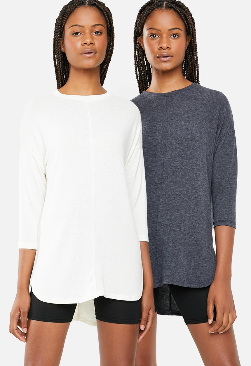 Superbalist - 2 Pack textured knit top - charcoal & cream