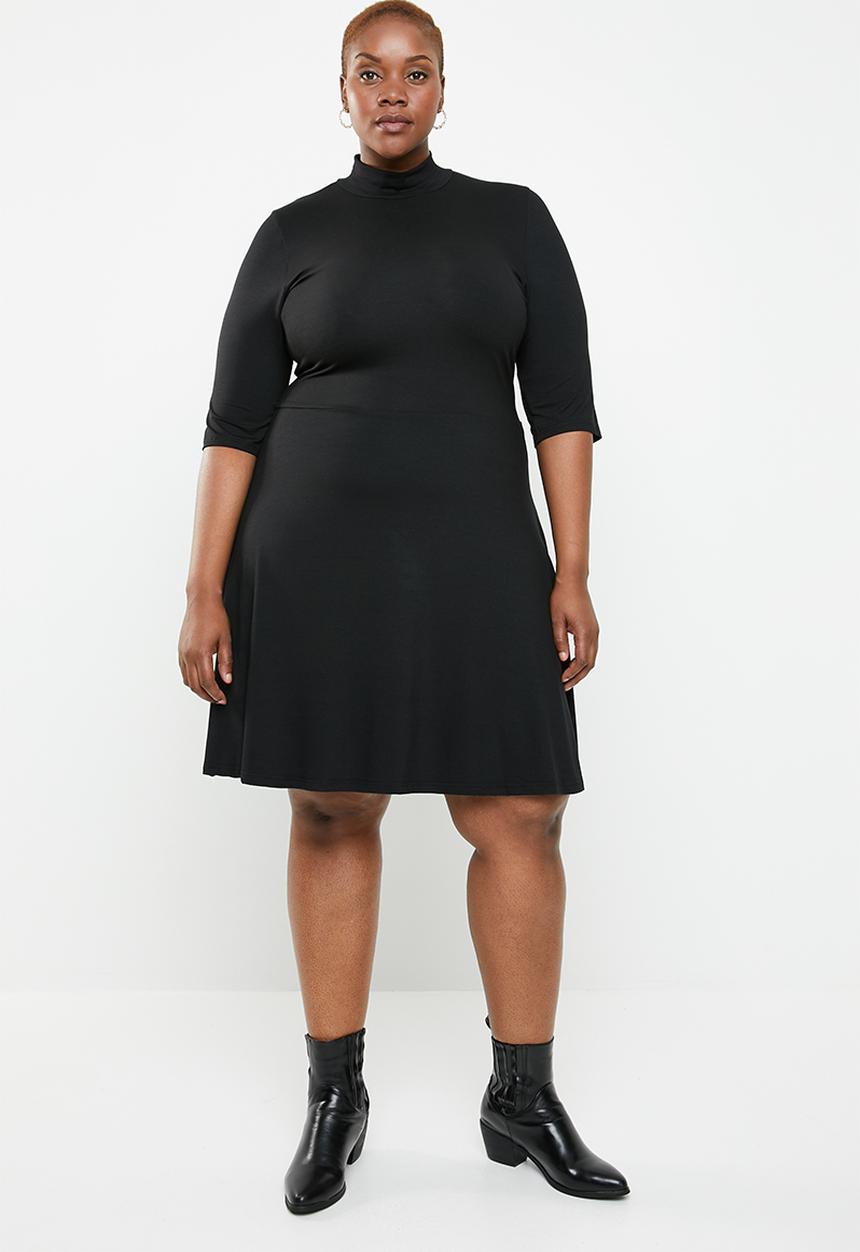 STYLE REPUBLIC PLUS - Turtle neck fit and flare dress - black