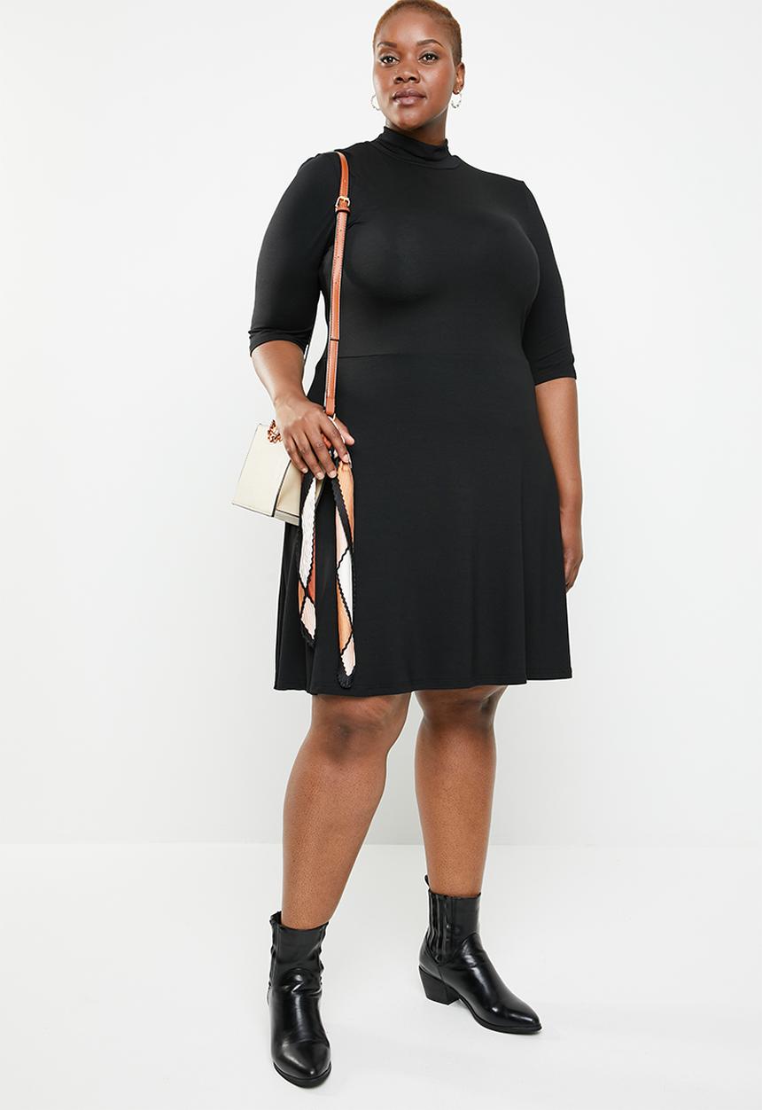 STYLE REPUBLIC PLUS - Turtle neck fit and flare dress - black