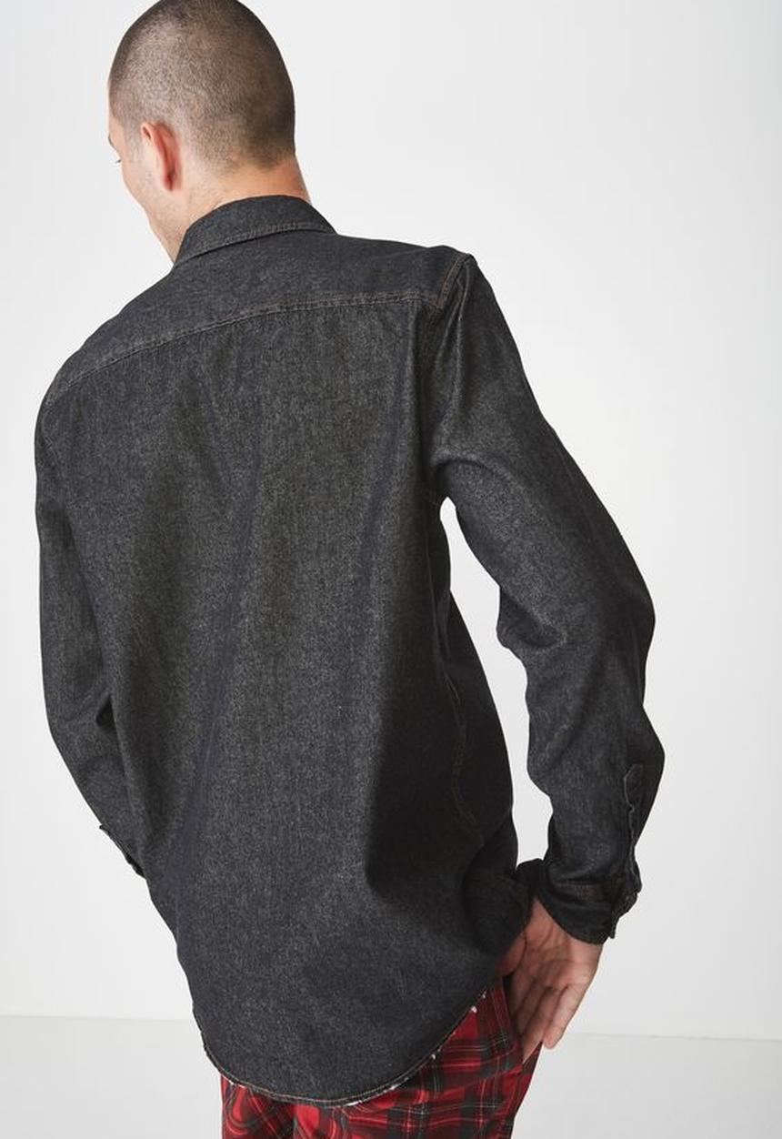 Cotton On - Distressed long sleeve denim shirt - black