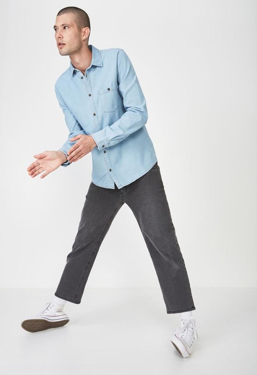 Cotton On - Distressed long sleeve denim shirt - blue