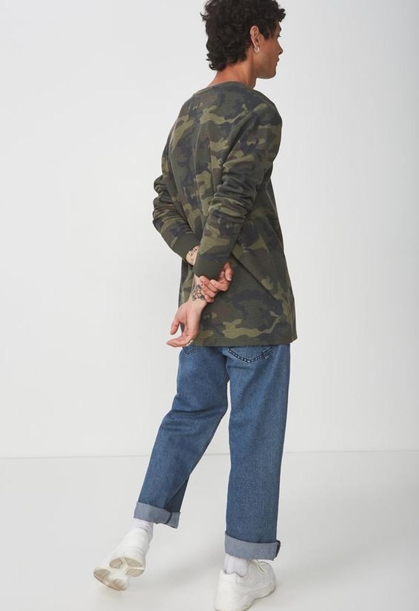 Cotton On - Jungle waffle camouflage long sleeve tee - green & black