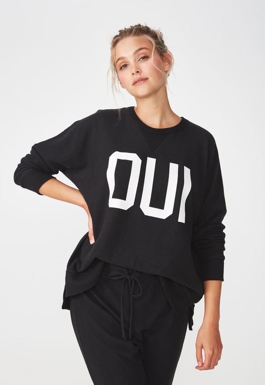 Cotton On - Super soft relaxed lounge crew - black & white