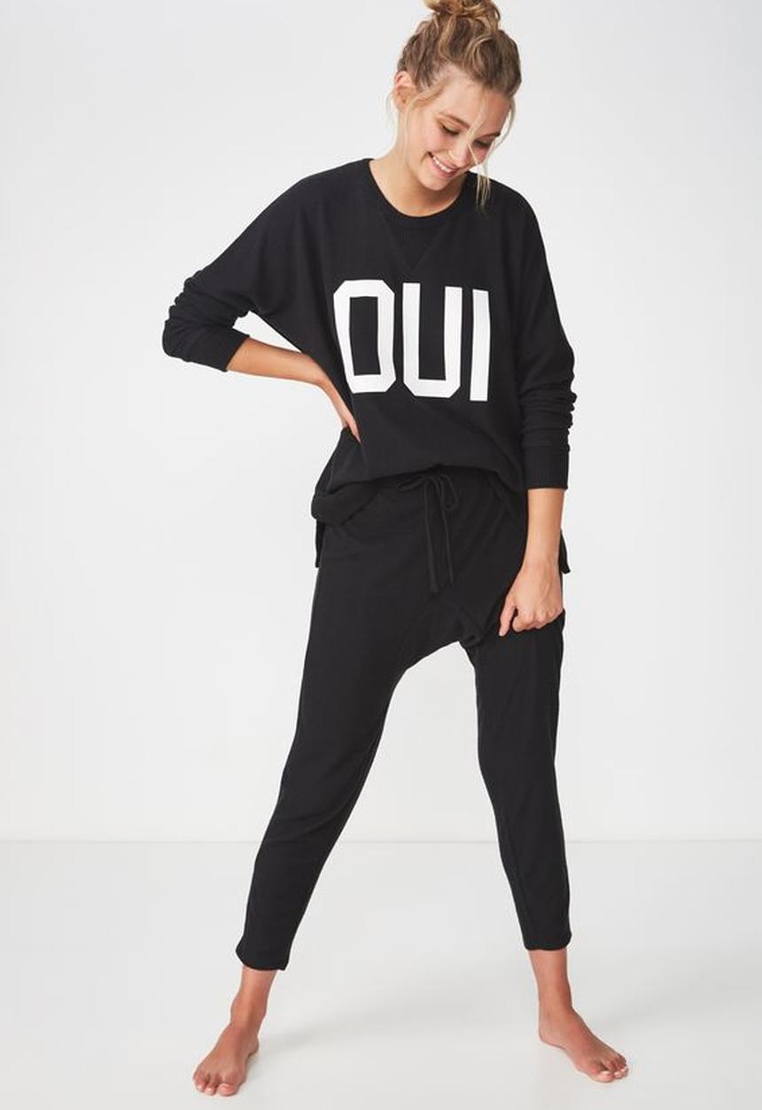 Cotton On - Super soft relaxed lounge crew - black & white