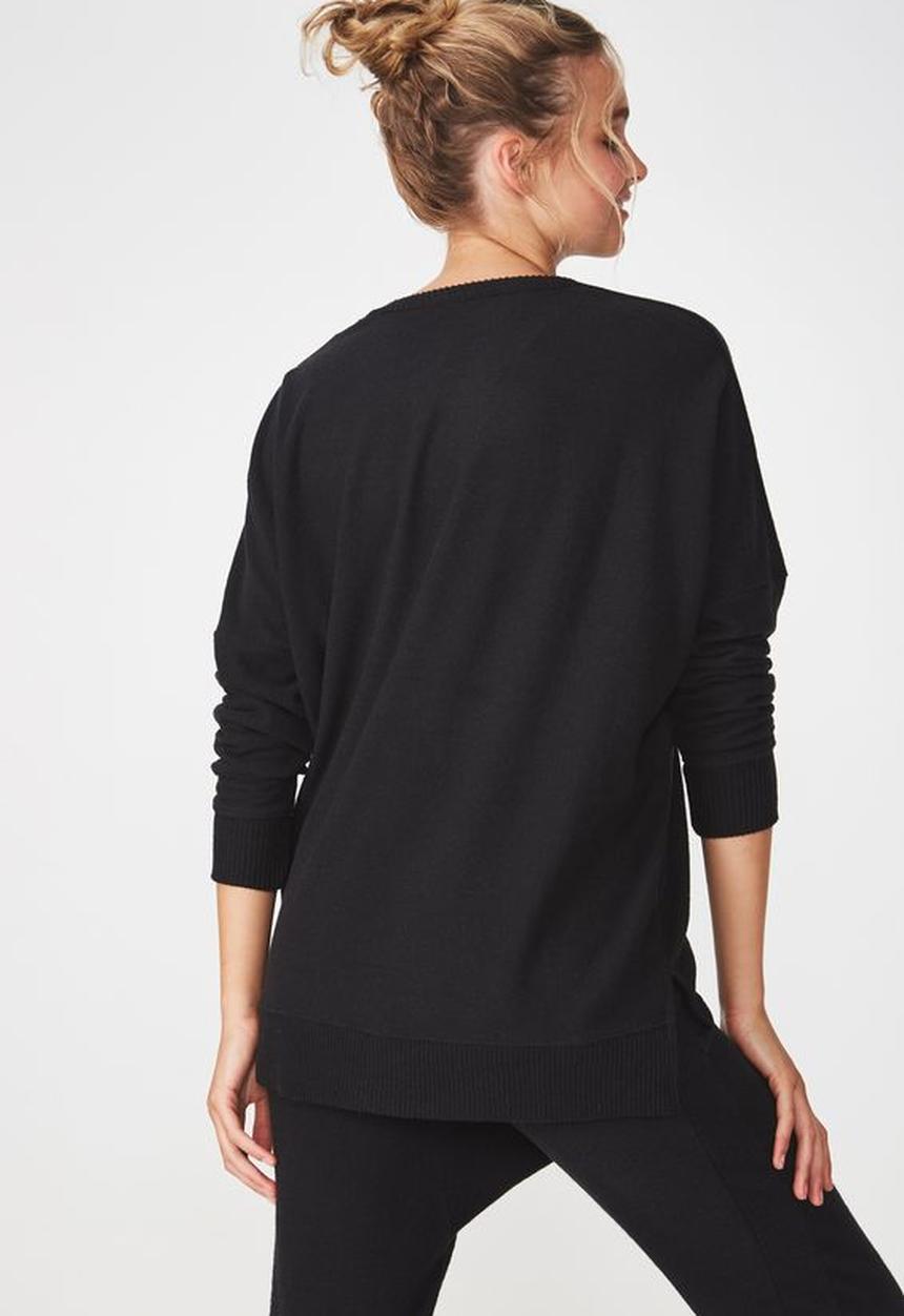 Cotton On - Super soft relaxed lounge crew - black & white