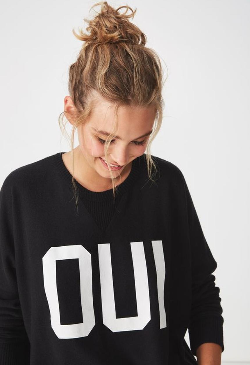 Cotton On - Super soft relaxed lounge crew - black & white