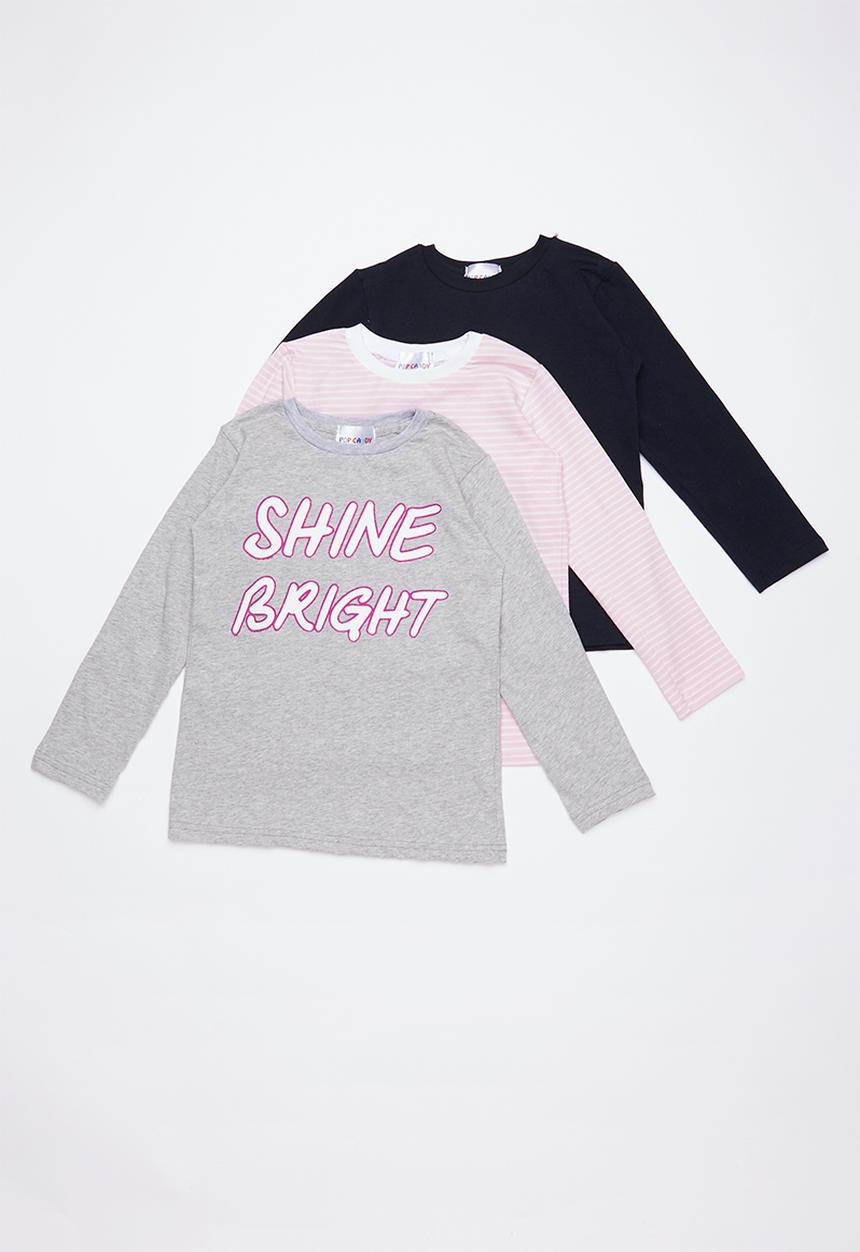 Pop Candy - Kids 3 pack printed long sleeve top - multi