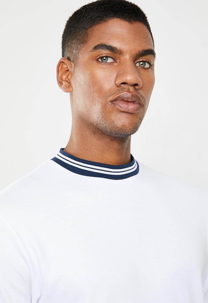 Only & Sons - Hugo rib  tee - white & navy 
