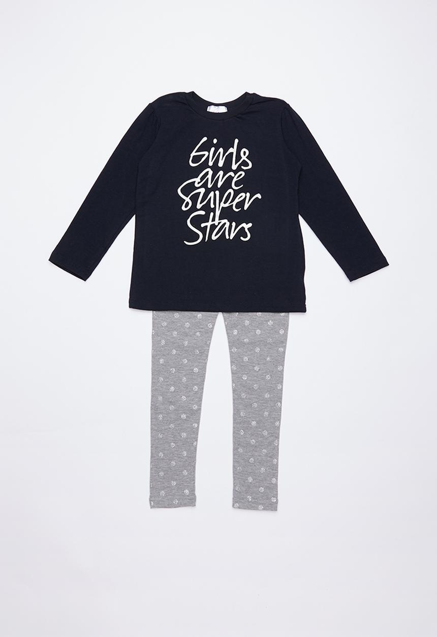Pop Candy - Kids long sleeve top with leggings - navy & grey