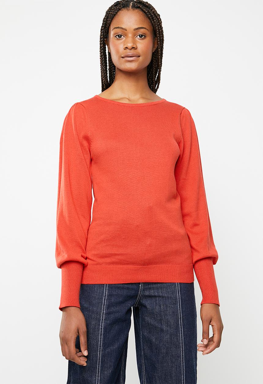 Brave Soul - Crew neck jersey with balloon sleeve - red