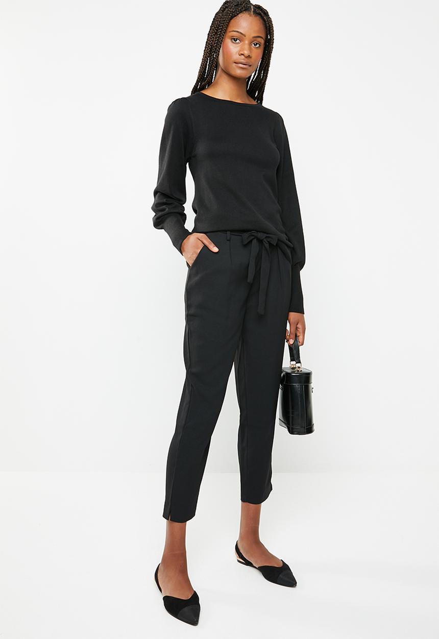 Brave Soul - Baggy trousers with tie waist - black