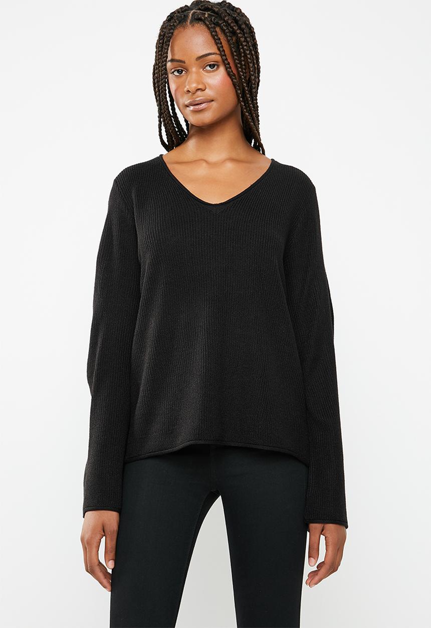 Brave Soul - Flared sleeve V-neck jersey - black